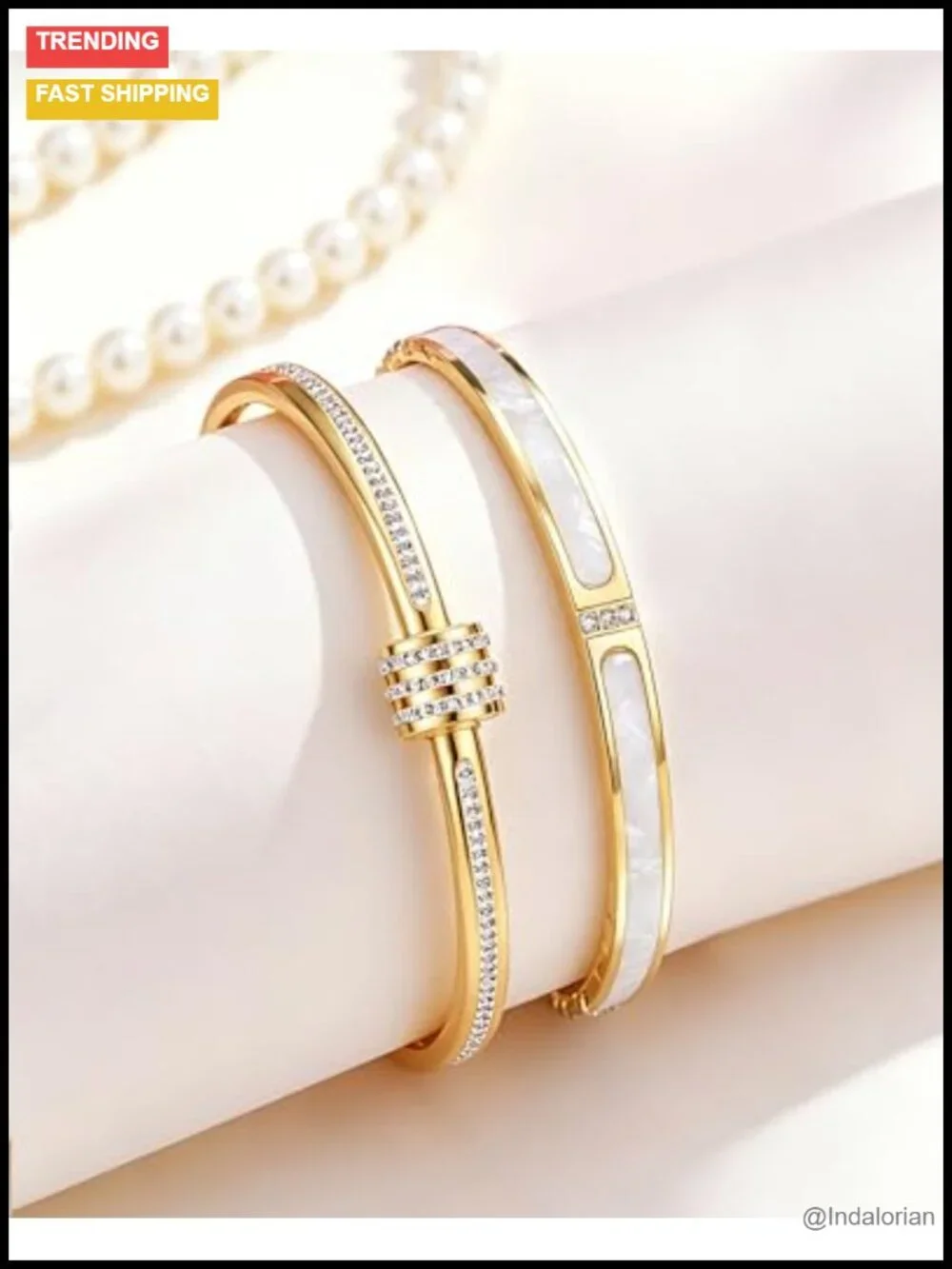2pcs Gold Plated Bangle Bracelets for Women Titanium Steel Set